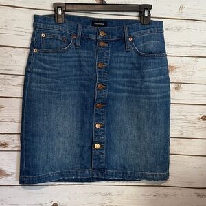 J Crew Classic Blue Denim Midi Skirt button front   Women Size 29 EUC